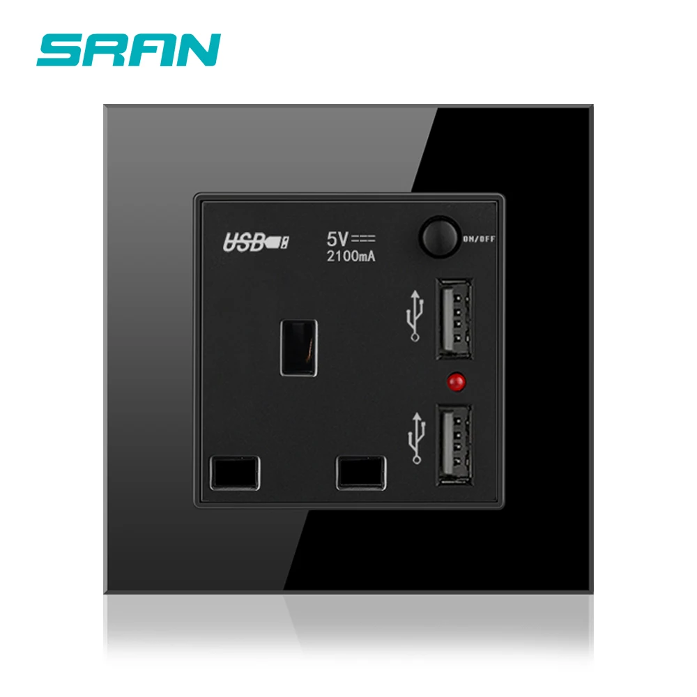 Black SRAN Британский стандарт розетки 2USB быстрой зарядки интерфейс Безопасный и эффективный переключатель гнездо - Тип: Black