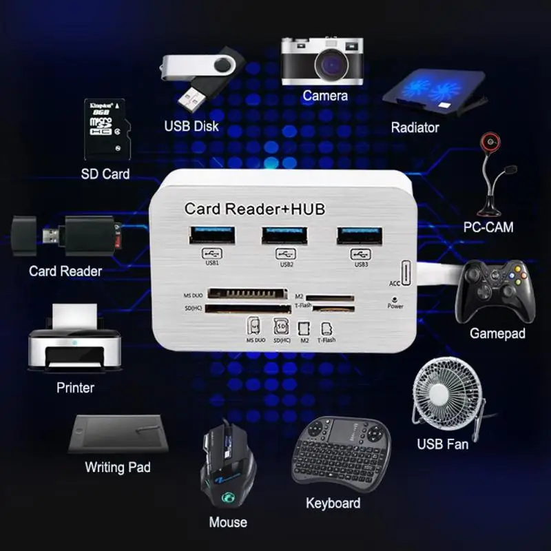 Мульти-Порты и разъёмы USB 2,0 HUB адаптер с 3 портами(стандарт 3,0 MS M2 памяти TF Card Reader сплиттер Совместимость с ОС Windows Win 7/8/10 Mac