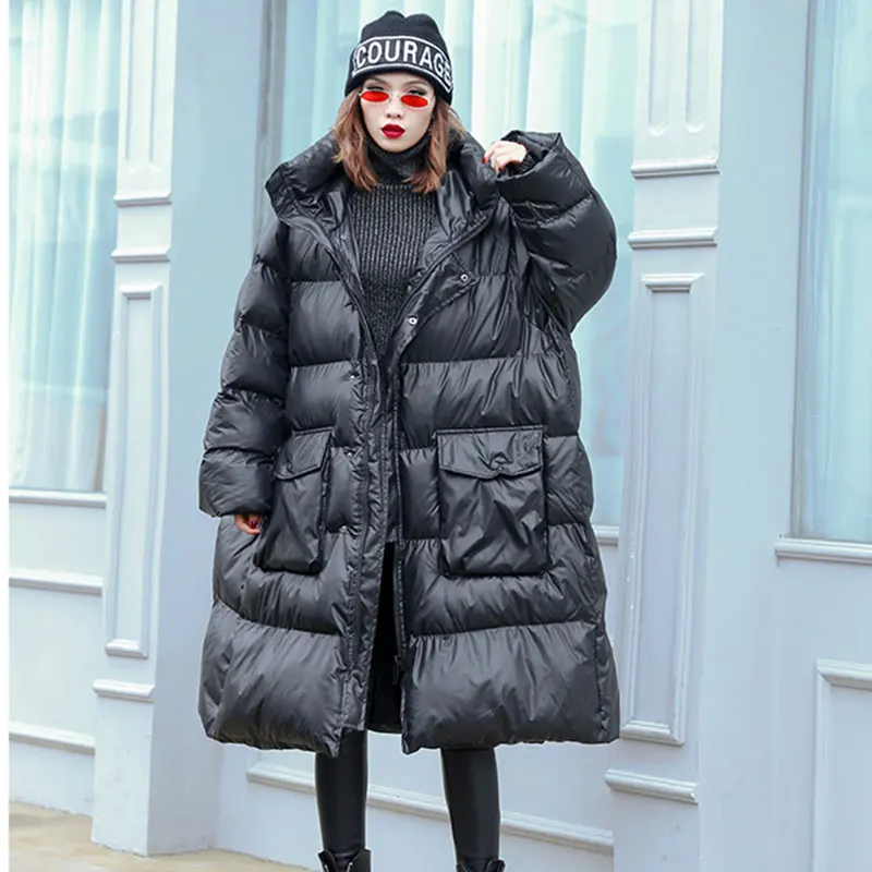 black Парка, женские зимние куртки, верхняя одежда, куртка с капюшоном, большой размер, зимний пуховик, женское свободное повседневное зимнее пальто, женская уличная одежда - Color: black