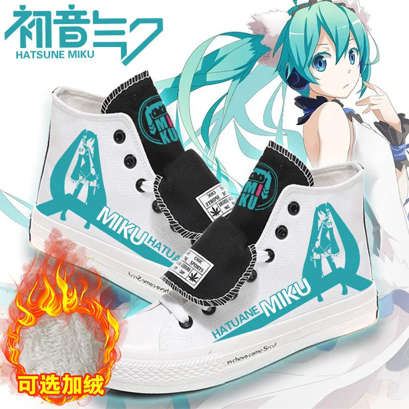 

2019 Anime Hatsune Miku Cosplay Canvas Shoes Unisex Student Ankle Boots Sneakers Women Men Couple Fashion High Top Sport shoes