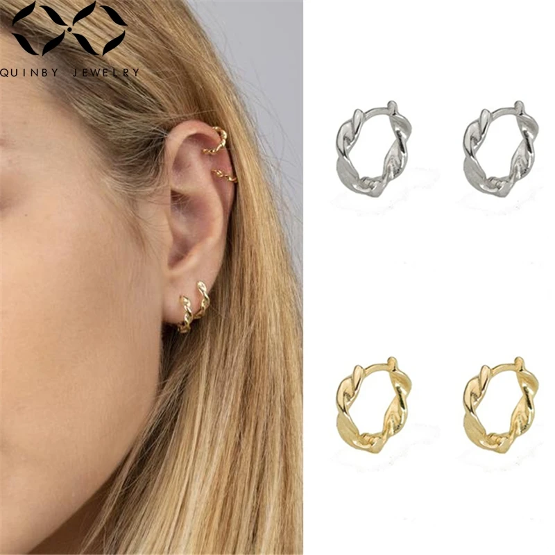 

925 Silver Earrings For Women Gold Small Hoop Earrings Gothic Girl Ear Bone Piercing Earring Punk Female Twist Line aretes Q5