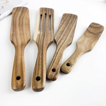 

Non-stick pot spatula Thai teak wooden spatula long-handled solid wood kitchen tableware spatula set 4PCS/SET