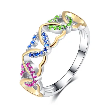 

Romantic Female Rainbow Stackable Heart Ring Fashion 925 Sterling Silver CZ Stone Promise Wedding Rings For Women bijoux