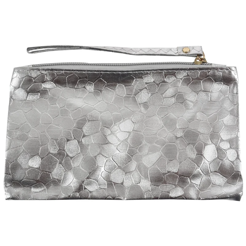 

ABSF New Ladies Clutch Purse Pouch Small Zipped Bag Metallic, Silver
