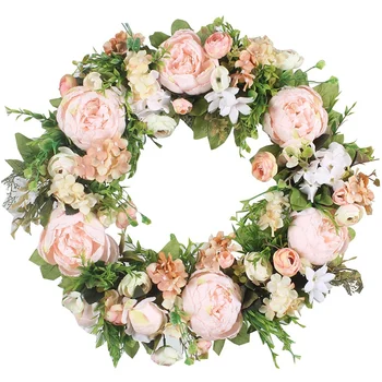 

Artificial Peony Flower Wreath Wreath 20-Inch Beautiful Handcrafted Mix Flowers Front Porch Decoration