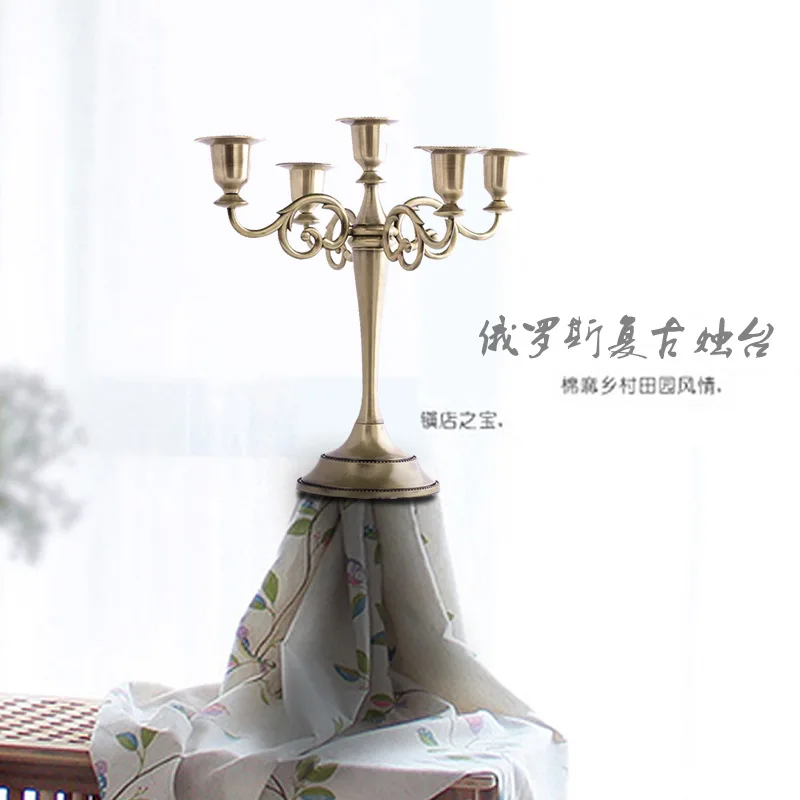 

Five Bronze Candlestick European Style Retro Nostalgic Three Head Alloy Ornaments Creative Birthday Party Candlestick Ornaments