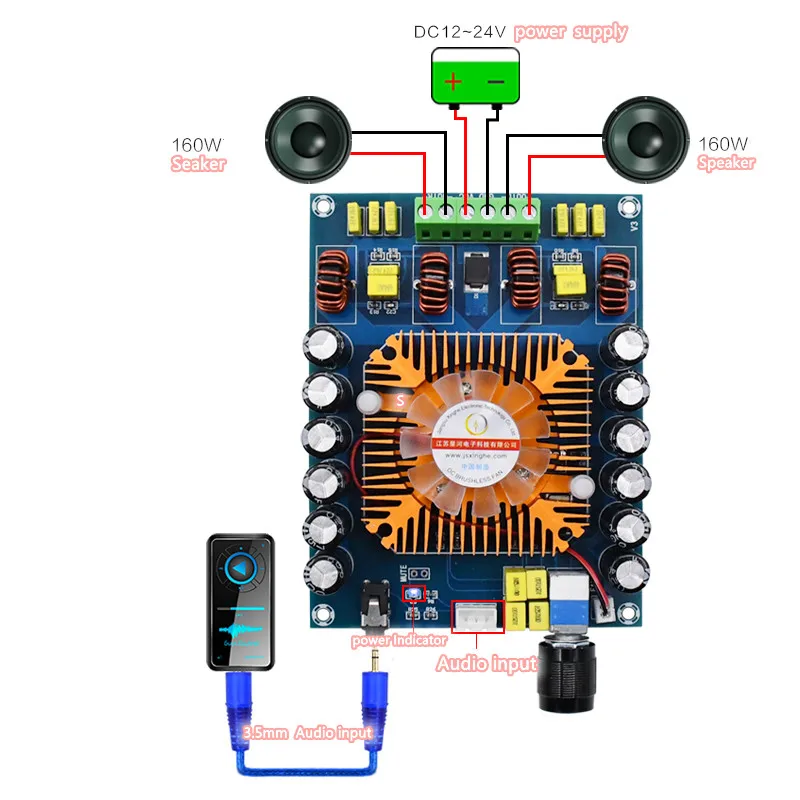 XH-A121 DC 12V 24V TDA7498E плата цифрового усилителя 2x160W стерео аудио AMP модуль домашний
