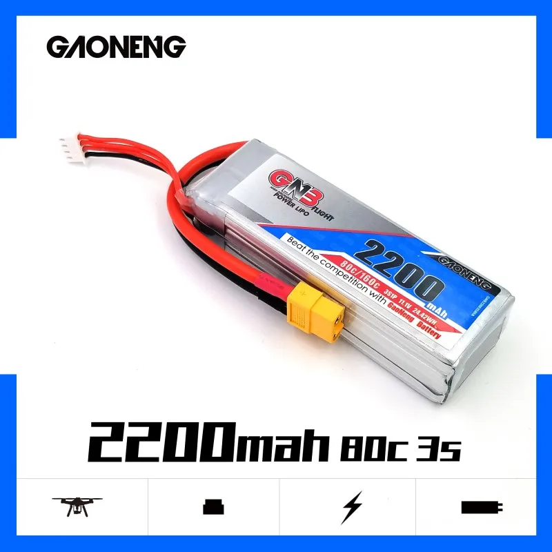 Литий-полимерный аккумулятор GAONENG GNB 3S 2200 мАч 11 1 В 80C/160C с разъемом XT60 для QAV 250 450