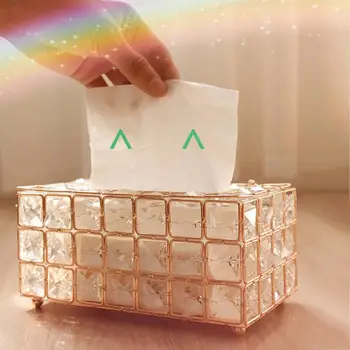 

European Crystal Tissue Storage Box Elegant Living Room Drawer Bathroom Carton Car Desktop Napkin Storage Box Home Diy Gadgets