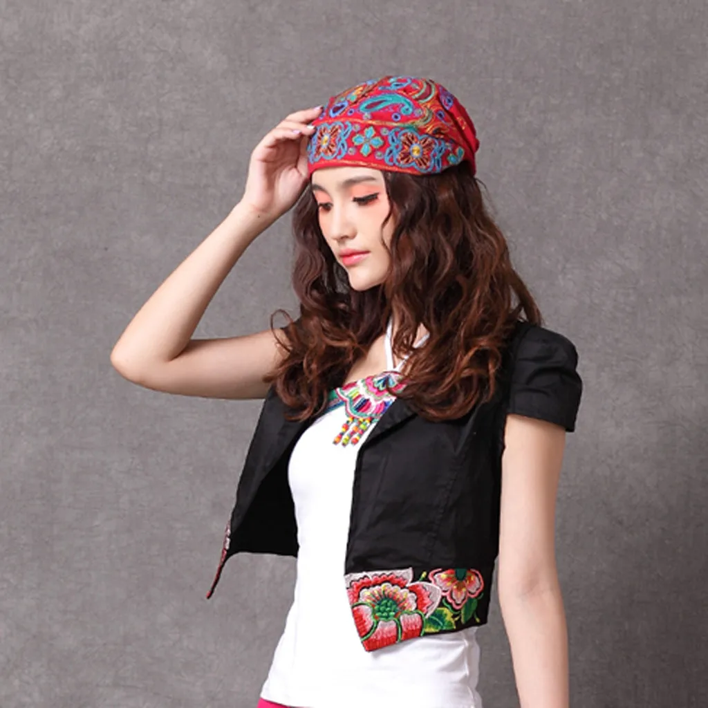 Мексиканский стиль весна и осень Этническая винтажная Вышивка Цветы банданы красный принт шляпа