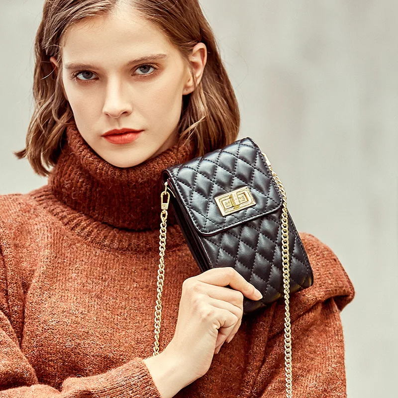

Mobile Phone Bag New Style Sheepskin Fashion And Personality Shoulder Rhombus Chain Bag Genuine Leather Mini WOMEN'S Bag 1238
