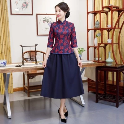 black qipao suit SHENG COCO кружевной китайский Qipao Костюм традиционная китайская одежда женский китайский стиль cheongsam платье костюм комплект из двух предметов - Цвет: black qipao suit