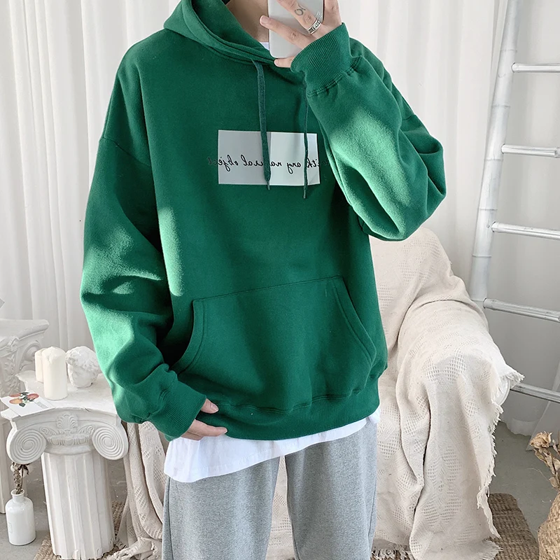 

Plus Velvet Hoodies Men Fashion Printing Casual Solid Color Hooded Sweatshirt Man Streetwear Loose Hip Hop Hoodie Men S-5XL