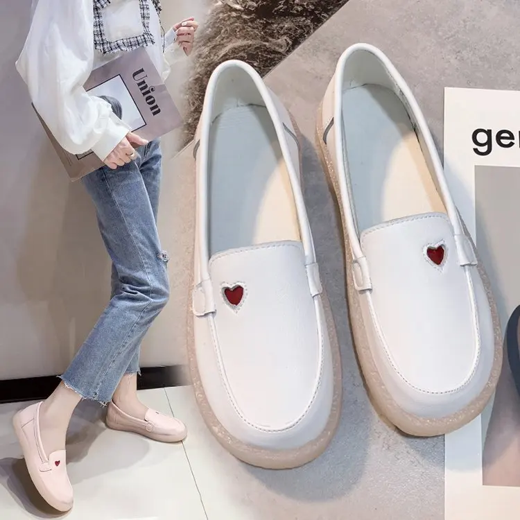 

White Shoes Women's 2020 Spring New Style Korean-style Soft-Sole Breathable Flat Slip-on Moccosins Comfortable Anti-slip Nurse S