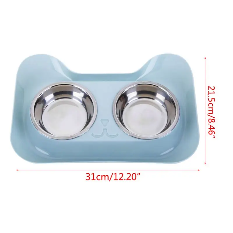 Dogs Cats Puppy Stainless Steel Double Bowls Pet Food Water Feeder Y1AB