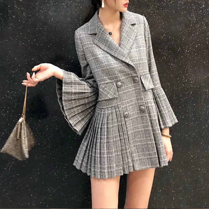 Весеннее клетчатое твидовое зимнее пальто Женская куртка Sacos Mujer в британском стиле с оборками на рукавах куртка-бомбер плиссированная куртка Casaco Feminino NS568