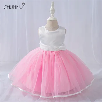 

Lace Flower Bow Girls Wedding Dress Baby Girls Christening Dresses for Party Baptism Kids First Year Baby Girl Birthday Dress