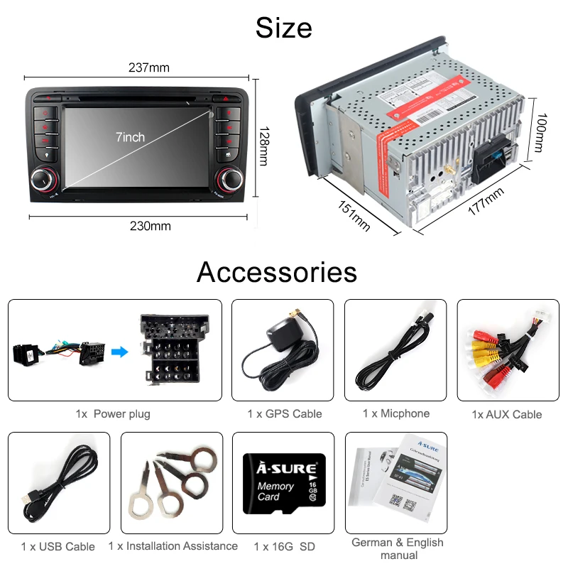 Discount A-Sure 7 Inch 2 Din Cortex A9 Update Car Auto Radio Stereo GPS Navigation For AUDI A3 S3 RS3 8V 8PA DAB+ 3G Bluetooth CD DVR DTV 25