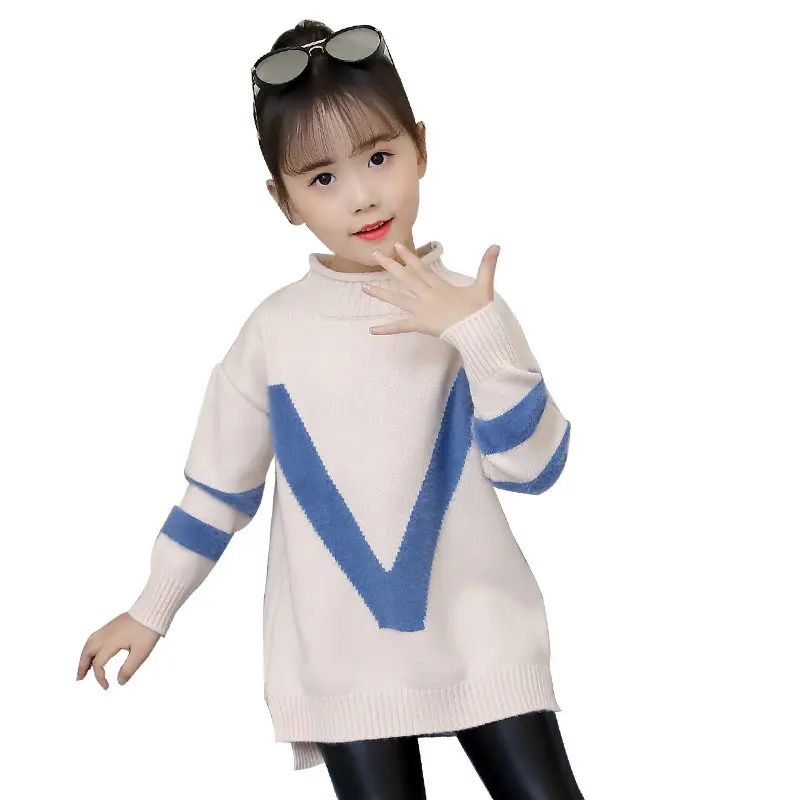 

Sweater for Girl Children's Clothes Fashion Girls Sweater Letter V Design Pattern Long Sleeve Baby Girl Knitted Pullover Sweater