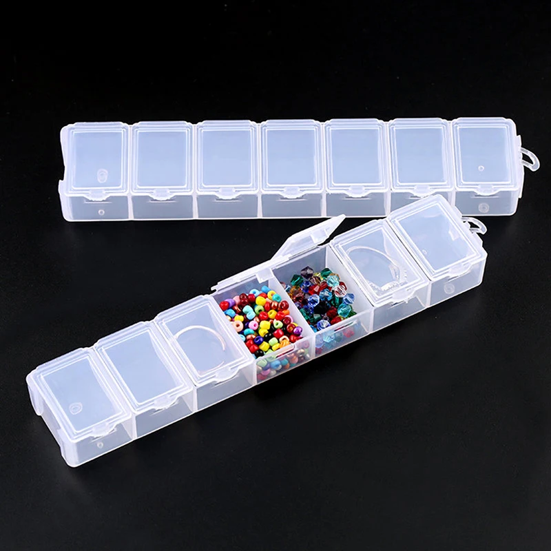 7 Slots Pill Case Rectangle Jewelry Container Compartment Plastic Storage Box Case Jewelry Box For Beads Earrings Packaging