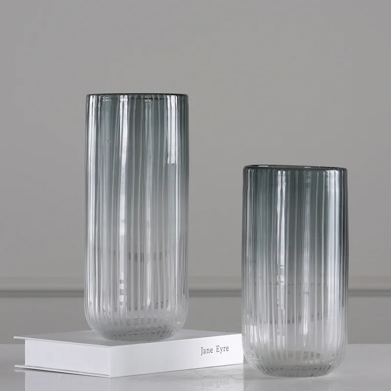 Jane градиент пепельно-серая Вертикальная полосатая стеклянная ваза текстура стол Гостиная Кабинет стеклянная ваза