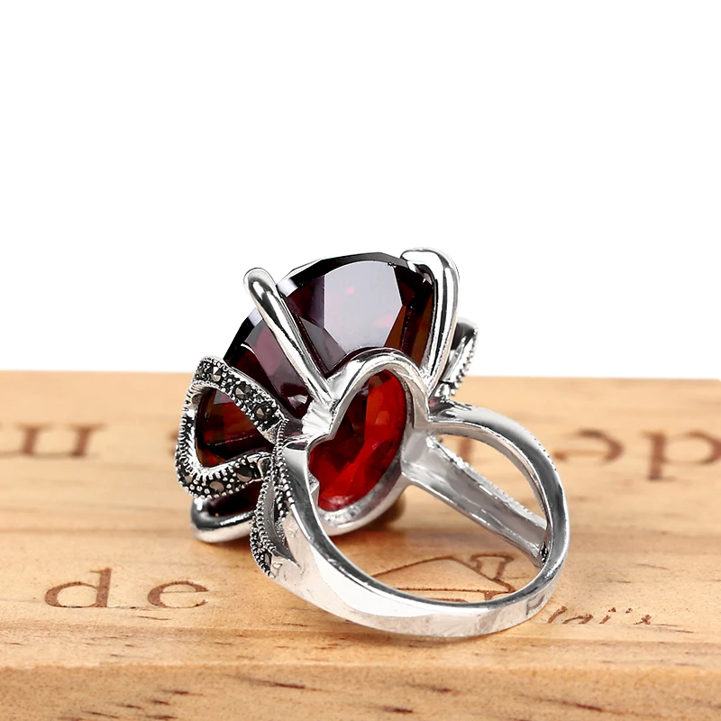 Модное 925 Серебряное кольцо синтетический кубический циркон красный камень корунд чистое S925 чистое серебро кольца для женщин ювелирные изделия