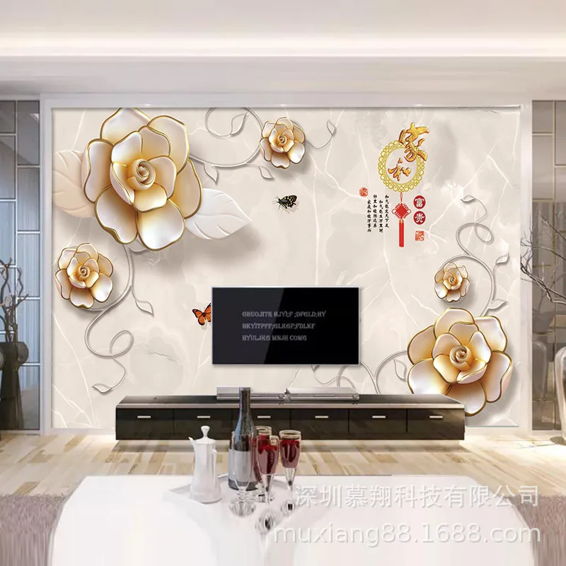 16D Ultra-Relief Modern European Style Rose Large Mural and Rich Wallpaper |