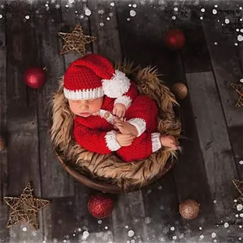 

100 days Newborn baby Christmas photography clothing props with hat baby photo clothing newborn photo knitted Christmas clothes