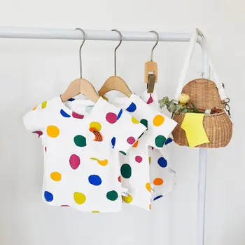 

2020 new girls boys dots t-shirt cotton short sleeve fashion summer kids top 1-6t HO426