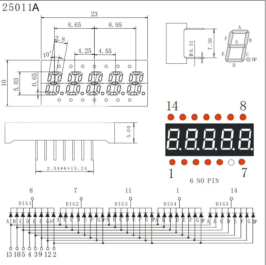 5 Bit 7 Segment RED LED Display 0.2 inch Digital Tube Plastic Metal Common ANODE(Nixie tube)