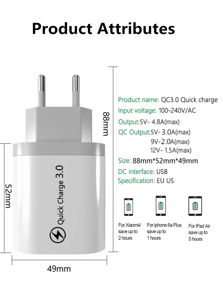 Быстрая зарядка QC 3,0 3 USB зарядное устройство для iPhone 11 X samsung Xiaomi Быстрая зарядка мобильного телефона зарядное устройство планшет USB настенный адаптер