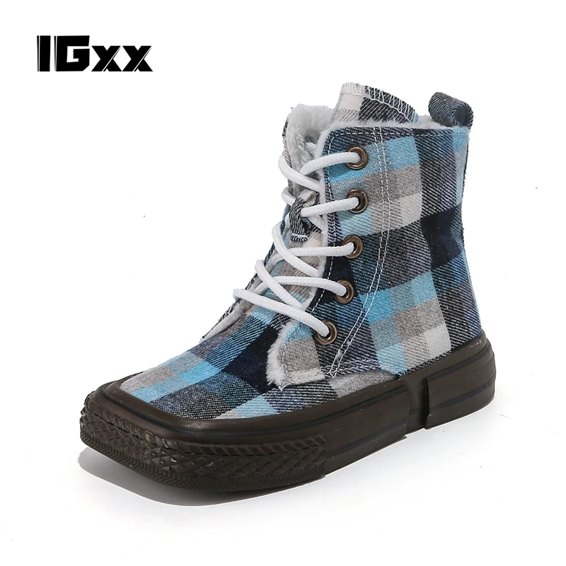 IGxx 2022 girls martin boots casual canvas shoes kids winter outdoor fashion boots for girl/boys ins trend girls street boots