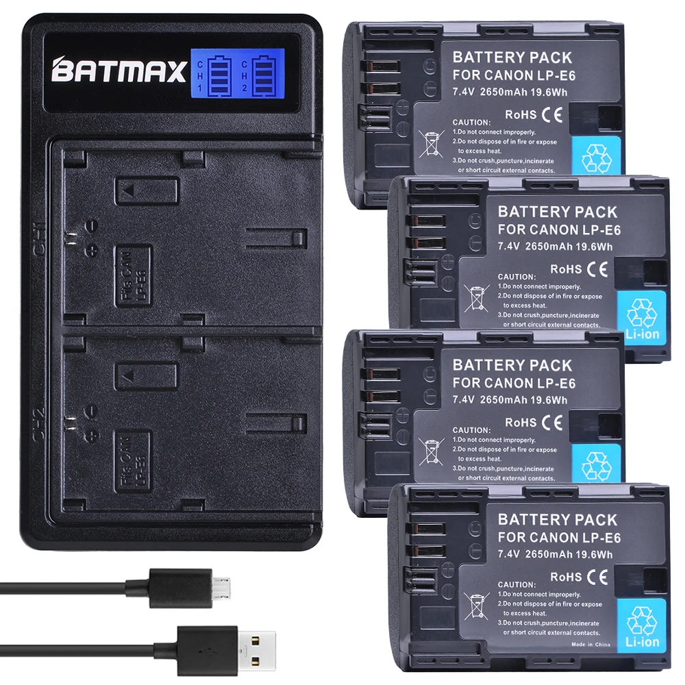 4B with charger Аккумулятор Batmax LP-E6 LP E6 LP-E6N+ новое ЖК-зарядное устройство с двумя usb-портами для Canon EOS 5DS R 5D Mark II 3 5D Mark III 6D 7D 60D 60Da 70D LPE6 - Цвет: 4B with charger