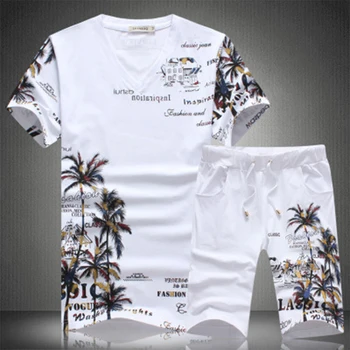 

2020 New Summer Beach Shorts Sets Men Casual Coconut Island Printing Suits Mens Clothing Suit Male Sets T Shirt +Pants 5XL