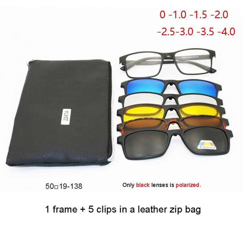 

5+1 Suit Multi Function Clip Prescription Sunglasses Men Magnet Nearsighted Eyeglasses Women Myopia Glasses 0 -1.0 -1.5 To -4.0