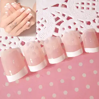 

24Pcs Fake Nails With 2g Glue Manicure Set Natural French Round Short False Nails Round Short Nail Tips Salon Acrylic Full Cover