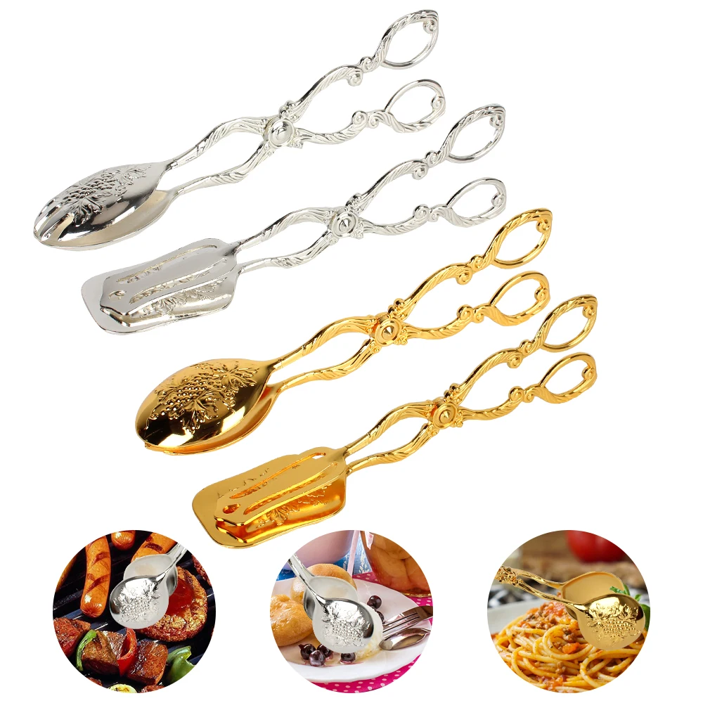 Vintage style Fruit Salad Cake Clip Buffet Food Tong Gold-plated Snack Cake Clip Salad Pastry Clamp Baking Barbecue Tool