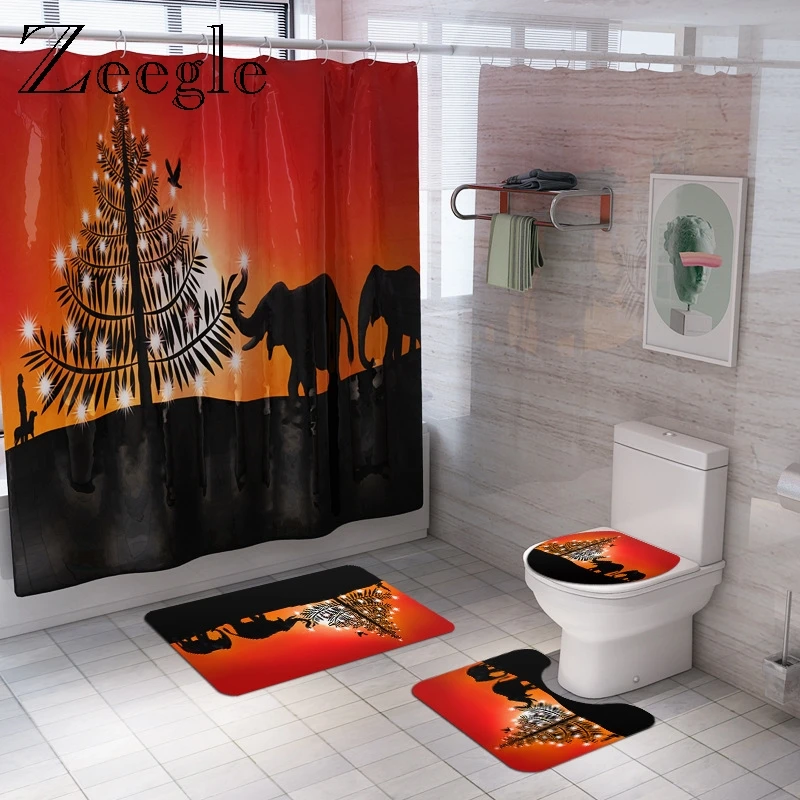 Zeegle напечатанный Набор ковриков для ванной мультяшный Набор ковриков для ванной унитаз покрытие для душевой комнаты нескользящий коврик водонепроницаемый современный душевой занавес