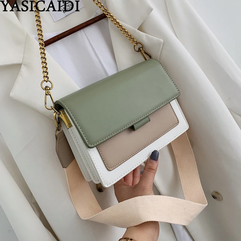 

YASICAIDI Panelled PU Crossbody Bags For Women 2019 Chain Leather Messenger Bag Fashion Ladies Hand Bags Travel Shopping Purse
