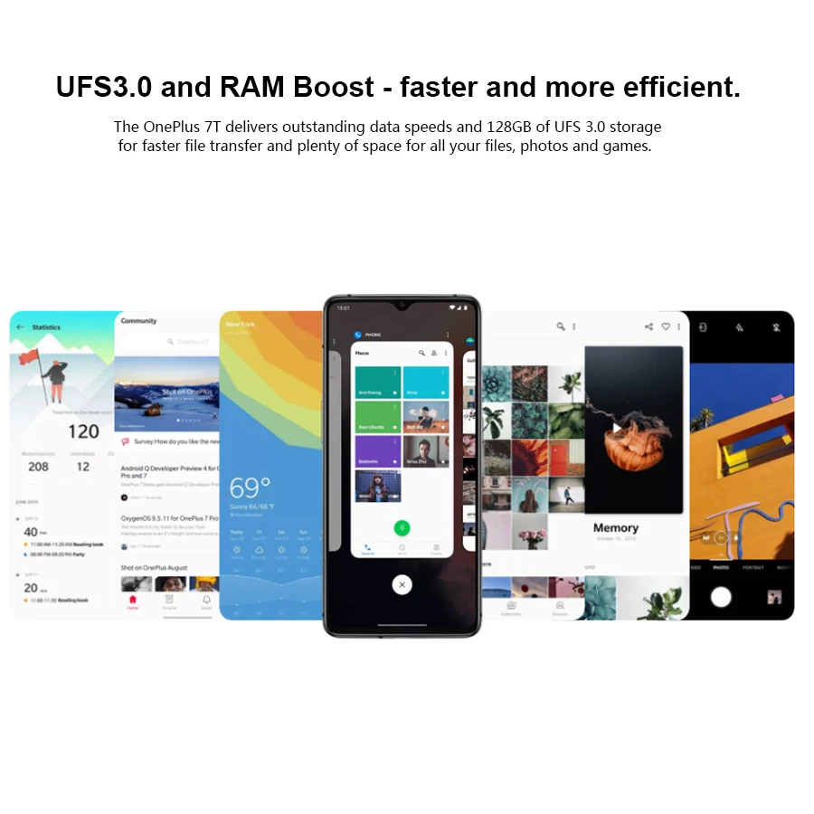 Мобильный телефон OnePlus 7 T, 6,55 дюймов, 8 ГБ ОЗУ, 128 Гб ПЗУ, Восьмиядерный экран Snapdragon 855 Plus, 48мп, тройная камера UFS 3,0