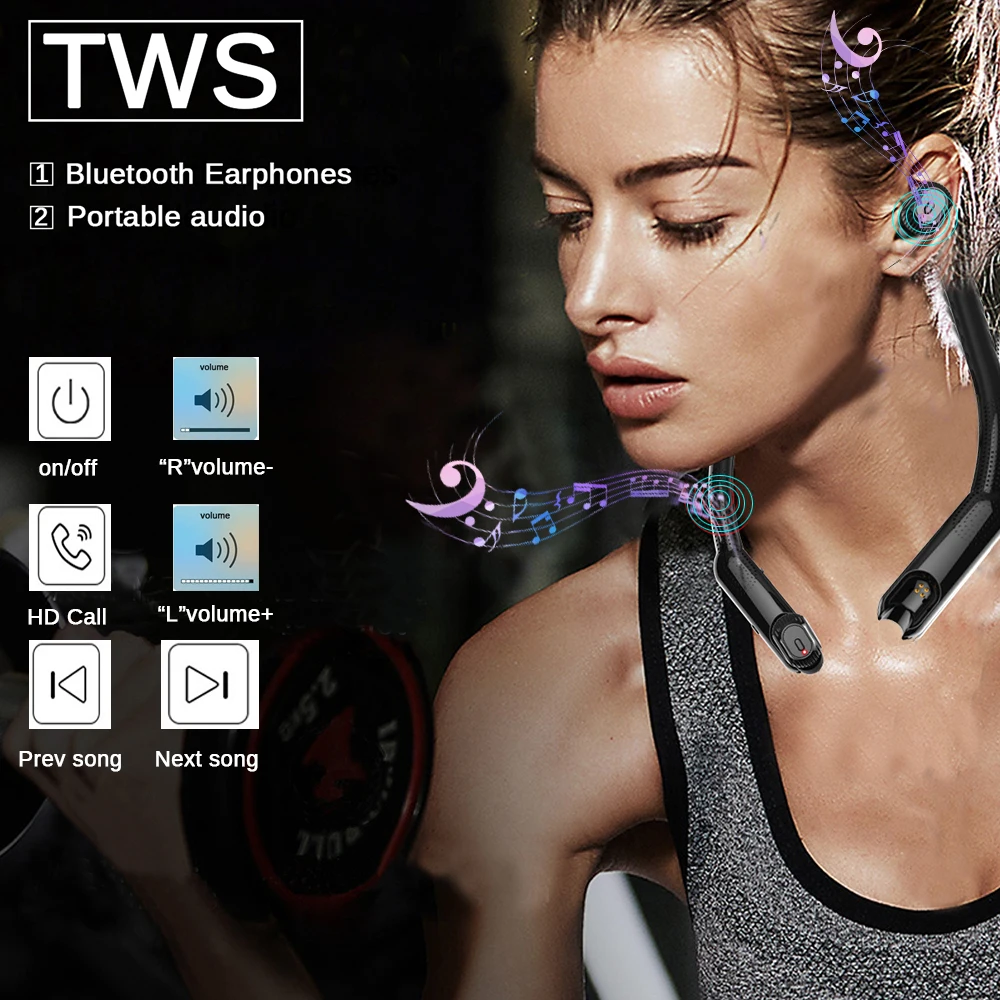Teamyo TWS Bluetooth Earphones including Portable neck radio, HD Stereo Wireless Headphones,Noise Cancelling Game Sports Headset
