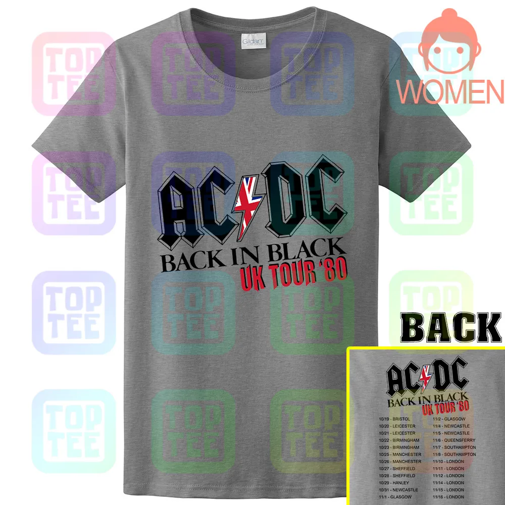 ACDC Back in Black UK Tour 1980 Мужская футболка Винтаж Рок-Группа Альбом Music Merch - Цвет: WOMEN-GRAY