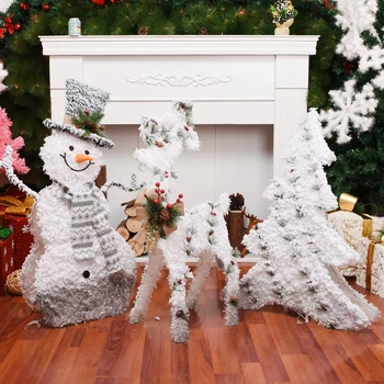 

Cute Snowman Christmas Decoration Wrought Iron Glowing 2021 New Year Hotel Shopping Mall Window Scene New Year's Eve Decorations