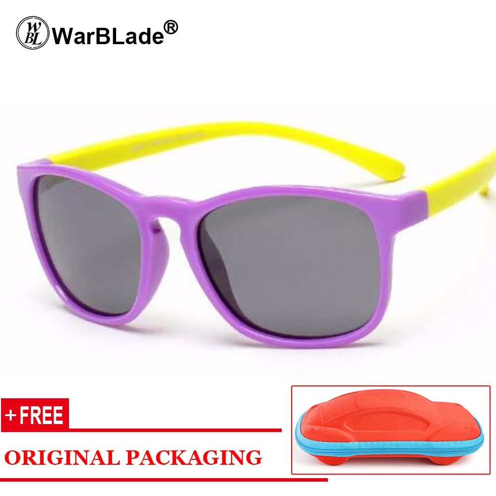 purple yellow WarBLade детские очки с гибкой оправой, Детские крутые UV400 Солнцезащитные очки, поляризованные солнцезащитные очки, защитные очки для мальчиков и девочек с чехлом - Цвет линз: purple yellow