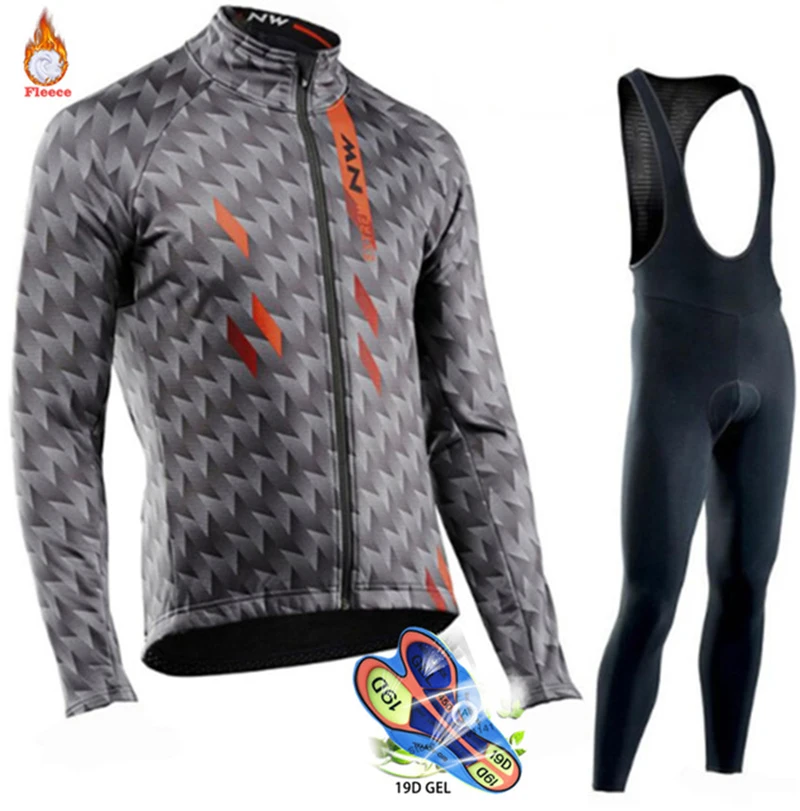 

2019 Pro Team Winter Thermal Fleece Cycling Clothes Men Long Sleeve Jersey Suit Outdoor Riding Bike MTB Clothing Bib Pants Set