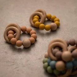 Anneau de dentition pour bébé, Bracelet en hêtre naturel, jouet de dentition en Silicone de qualité alimentaire sans BPA, anneau de dentition pour tout petit, jouets pour nouveau né, cadeaux pour enfants 