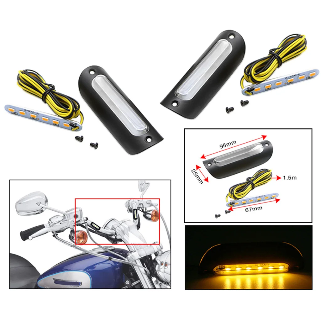 2PCS Motorcycle Handlebar Turn Signal Light DC 12V LED Bar End Lamp Indicator Blinker Amber Lights for Harley Motorbike
