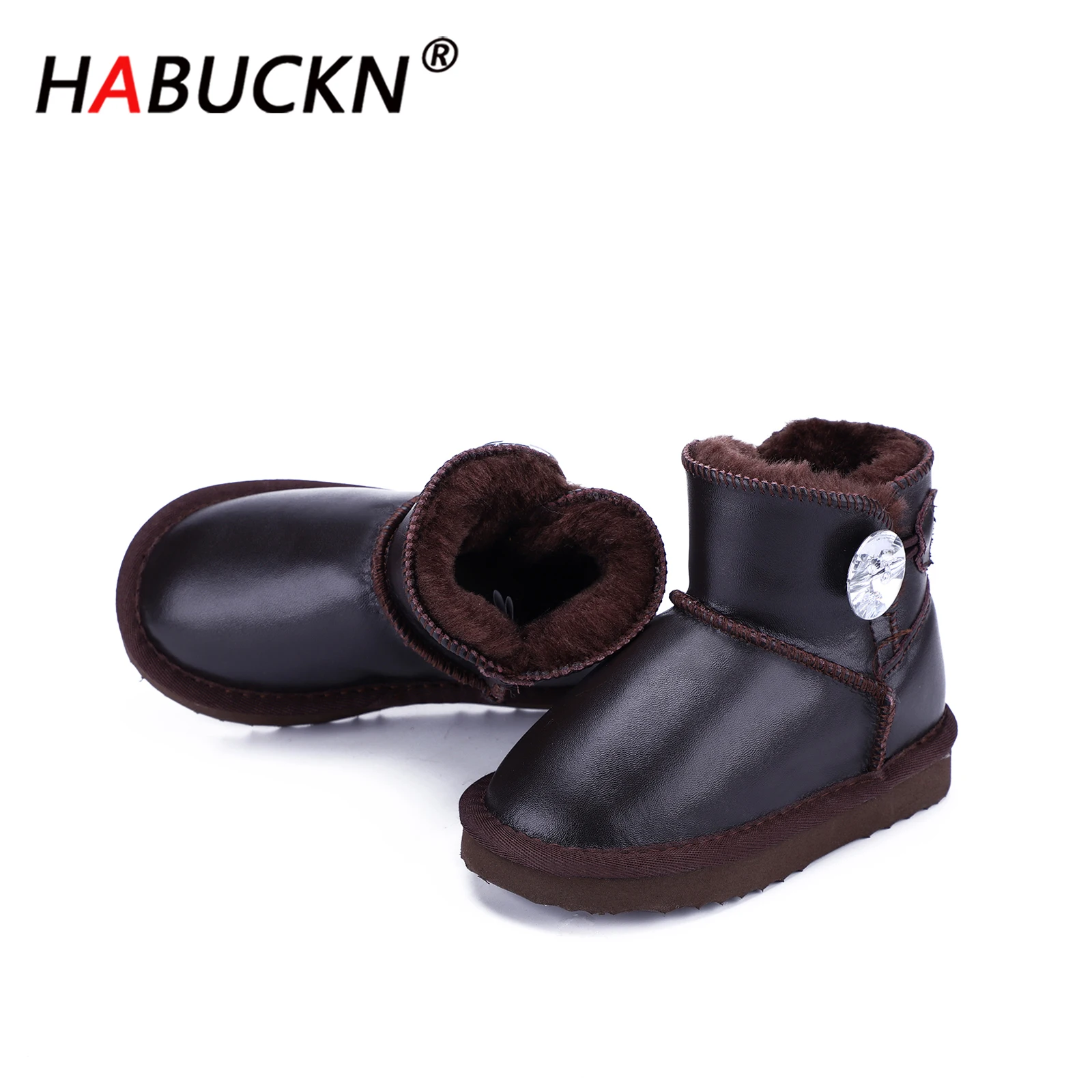 

HABUCKN 2020 fashion Pretty cute childrens Snow Boots Genuine Cowhide Leather Ankle Boots Warm Winter Boots kids shoes buckle