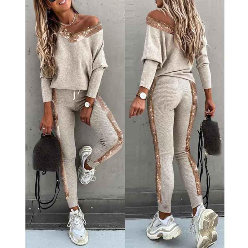 Женский спортивный костюм однотонный комплект из 2 предметов Топ с длинным