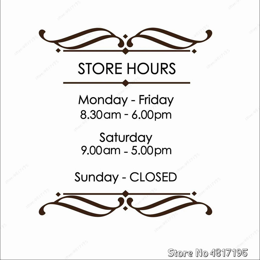 Store Trading Hours Decal Minimal Schedule Opening Hours Coffee Shop Restaurant Bar Office Times Sign Window Sticker Viny